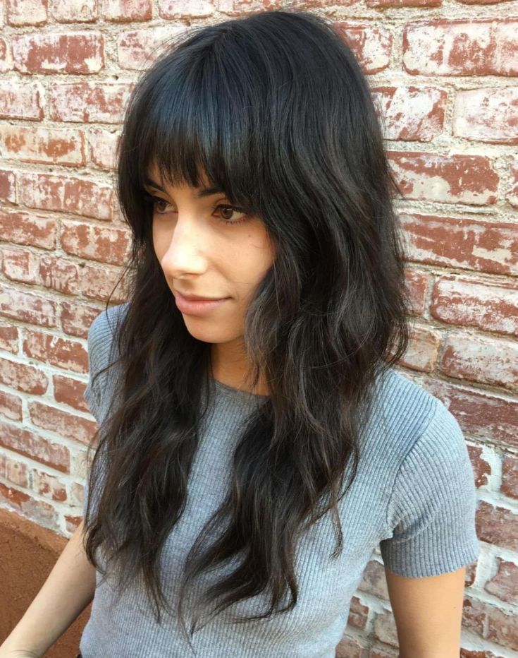 (+150 photo) Cascade haircut for long hair with bangs