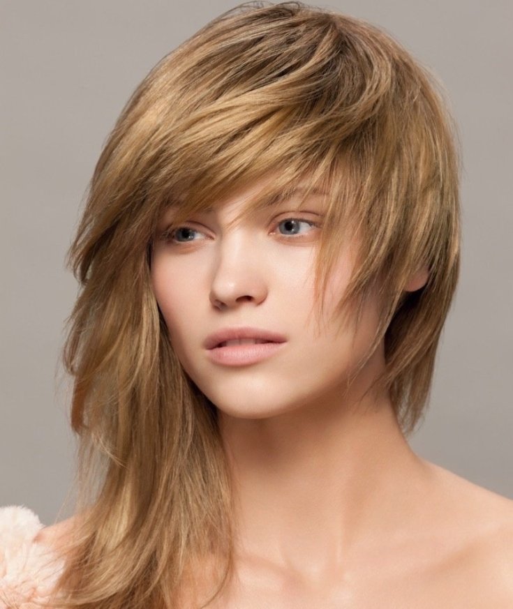 (+150 photo) Cascade haircut for long hair with bangs