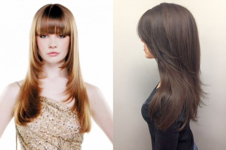 (+150 photo) Cascade haircut for long hair with bangs