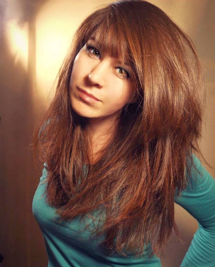 (+150 photo) Cascade haircut for long hair with bangs