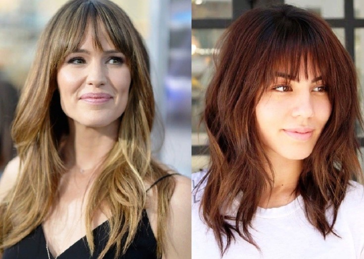 (+150 photo) Cascade haircut for long hair with bangs