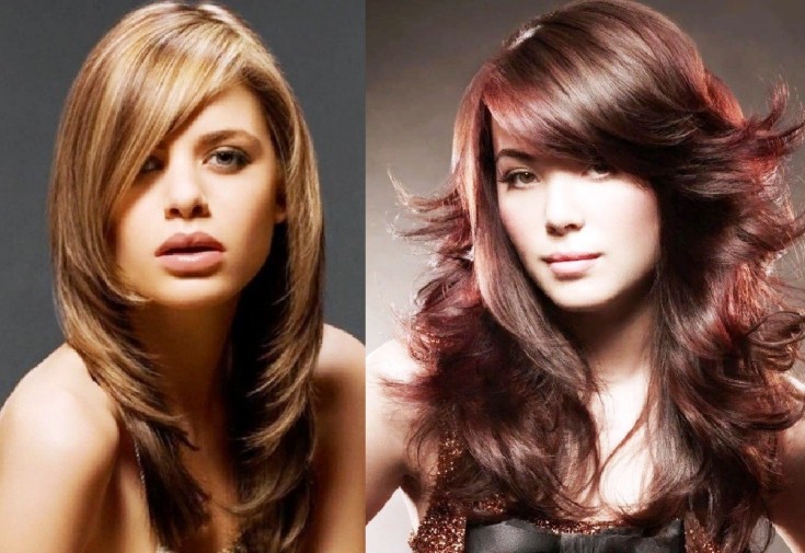 (+150 photo) Cascade haircut for long hair with bangs