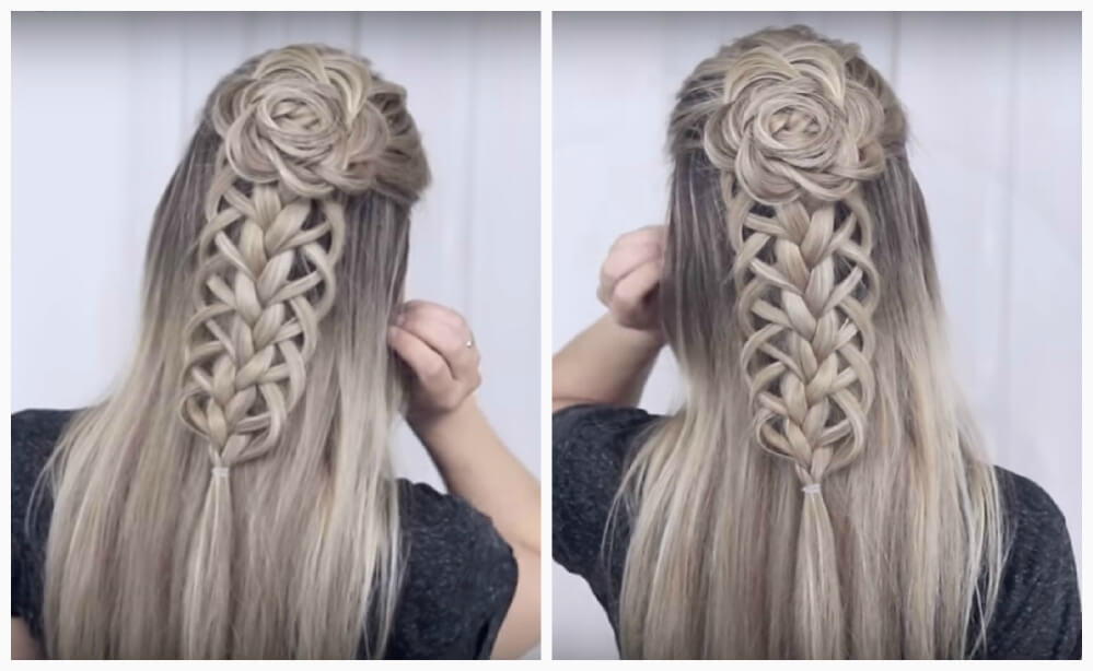  Openwork pigtail with a flower step by step