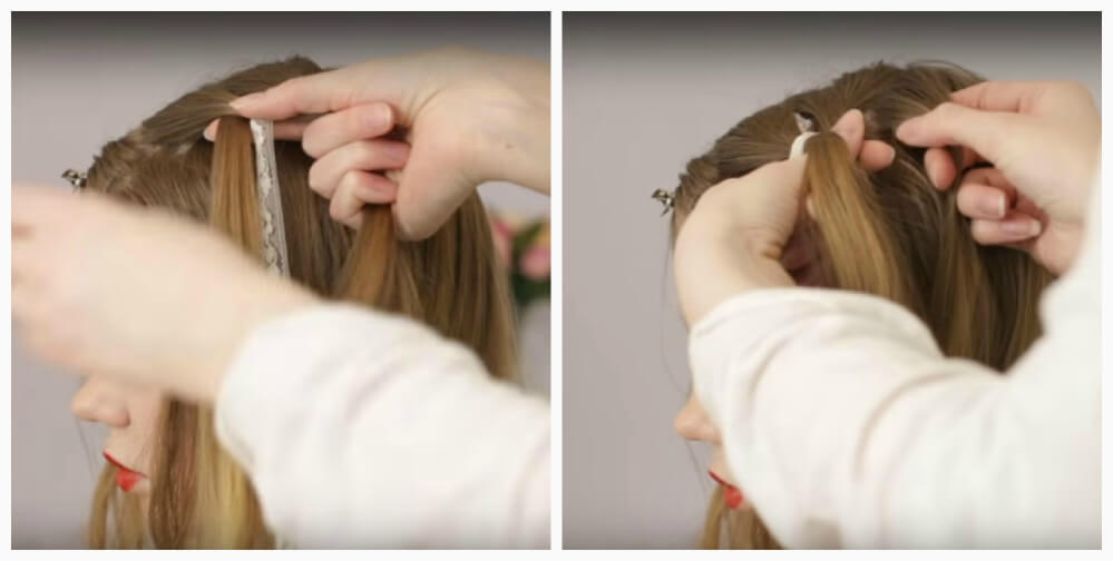 Openwork braid with ribbon step by step