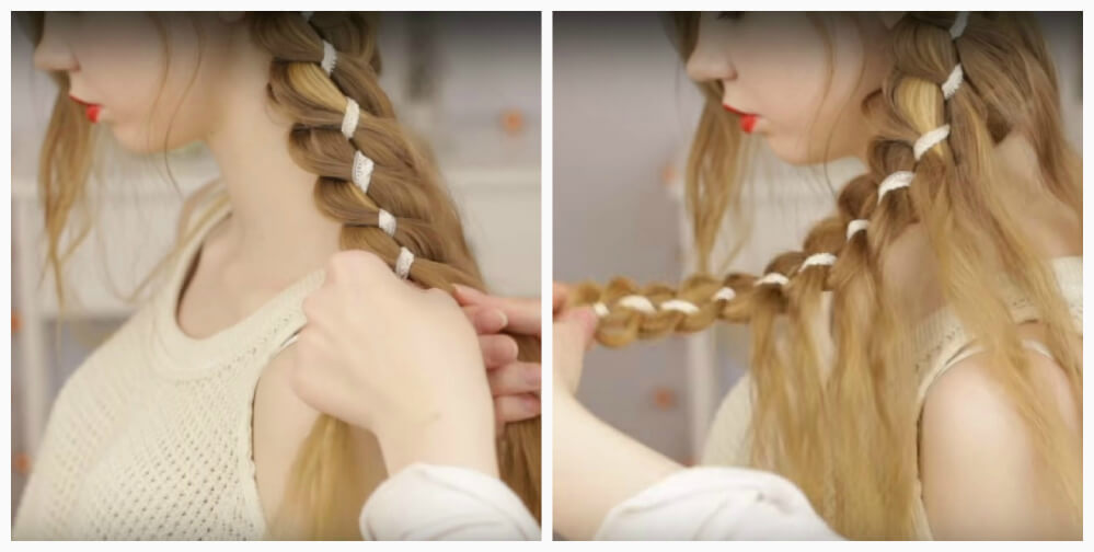 Openwork braid with ribbon step by step