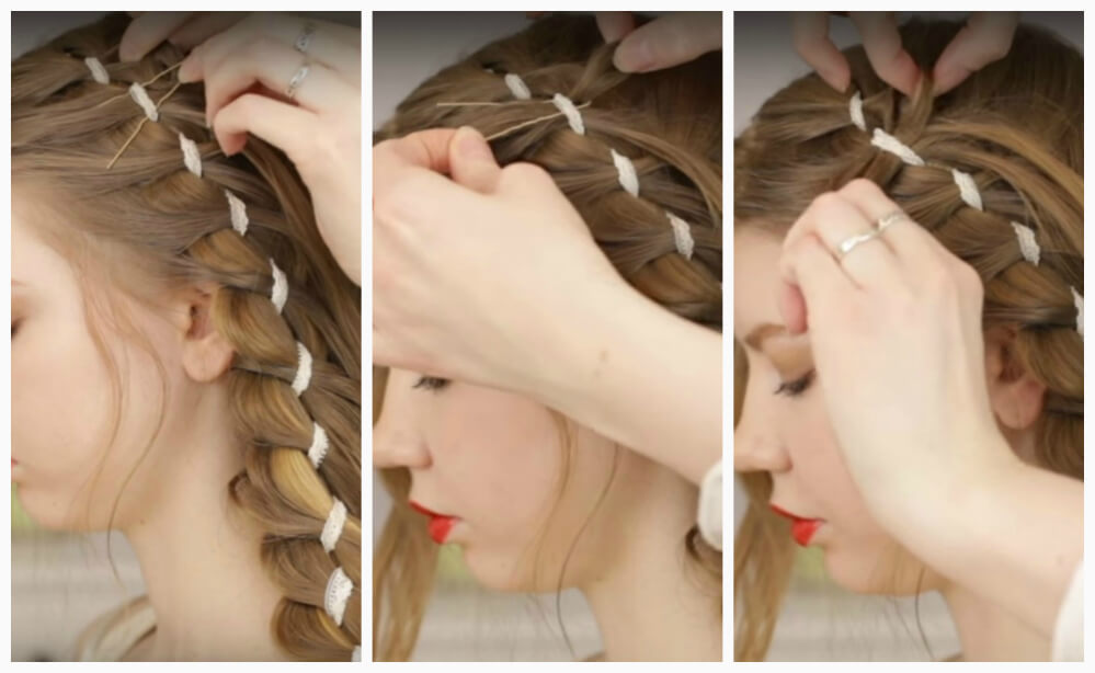 Openwork braid with ribbon step by step