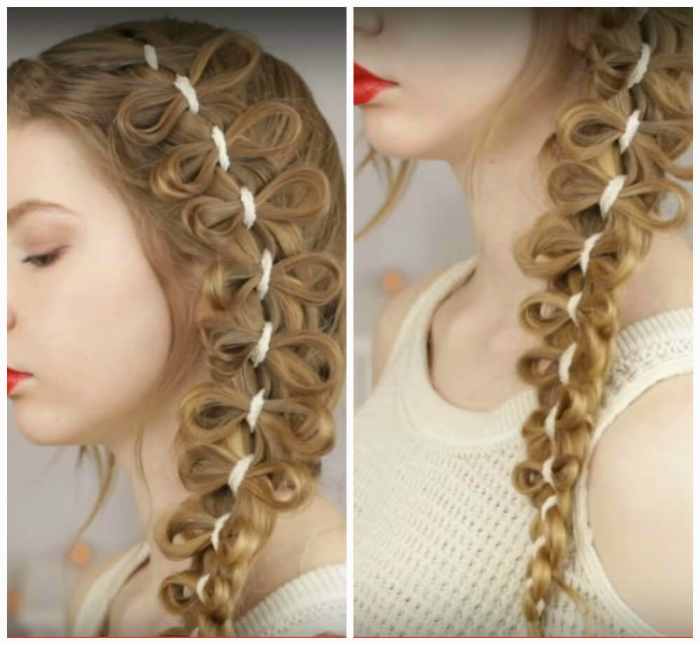 Openwork braid with ribbon step by step