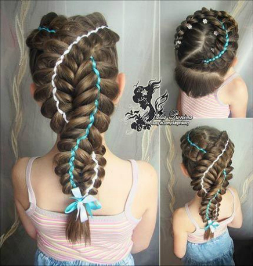  French braid with ribbon