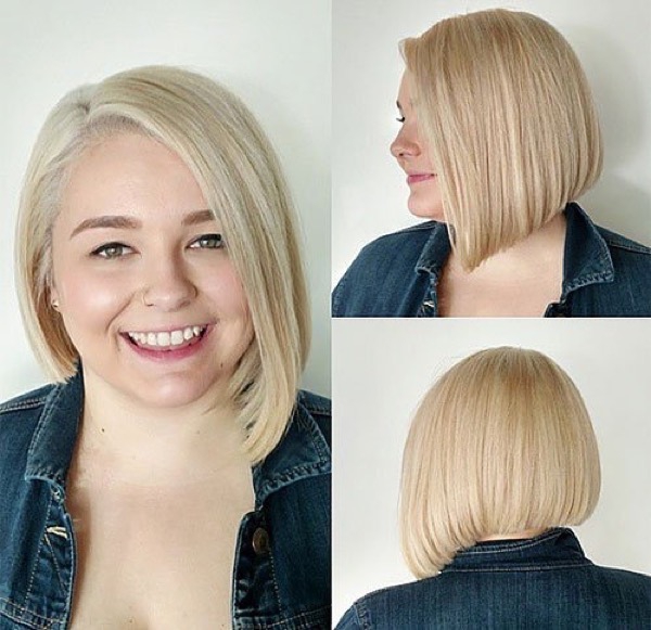 Hairstyles for a full round face with a double chin