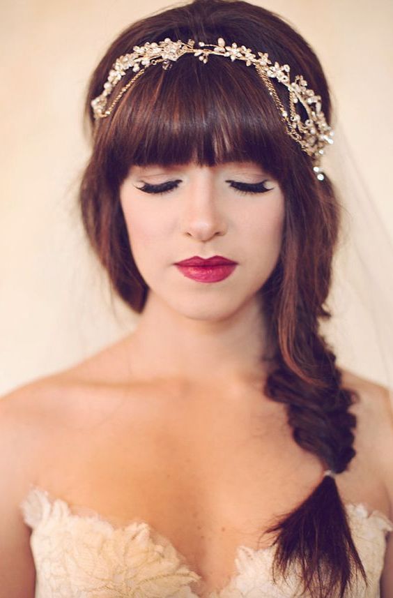 Wedding hairstyles with bangs and tiara