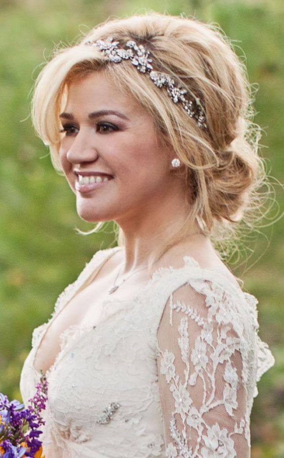 Wedding hairstyles with bangs and tiara