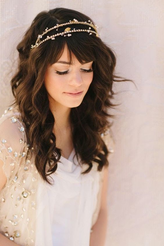 Wedding hairstyles with bangs and tiara