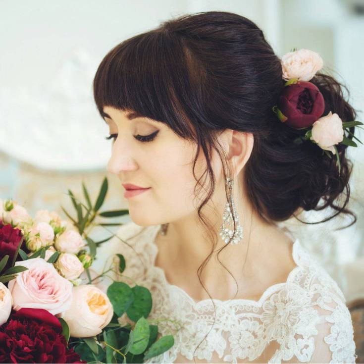 (+210 photos) Wedding hairstyles with bangs