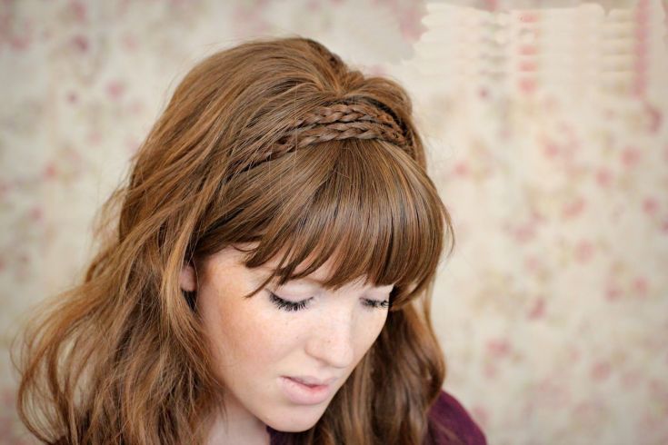 (+165 photos) Pigtail headband with loose hair (step by step photo instructions)