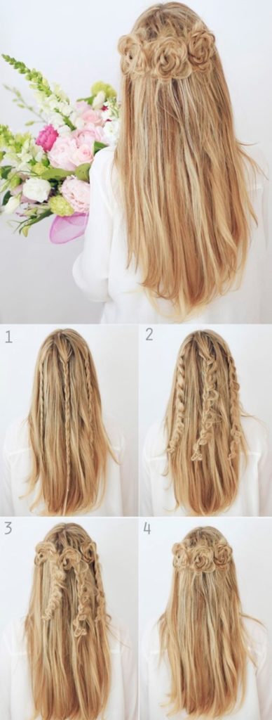 (+165 photos) Pigtail headband with loose hair (step by step photo instructions)