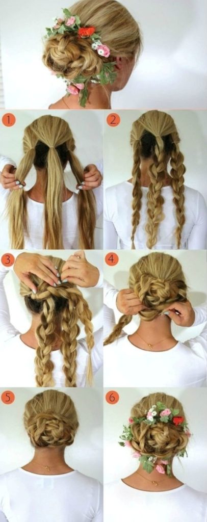 (+165 photos) Pigtail headband with loose hair (step by step photo instructions)