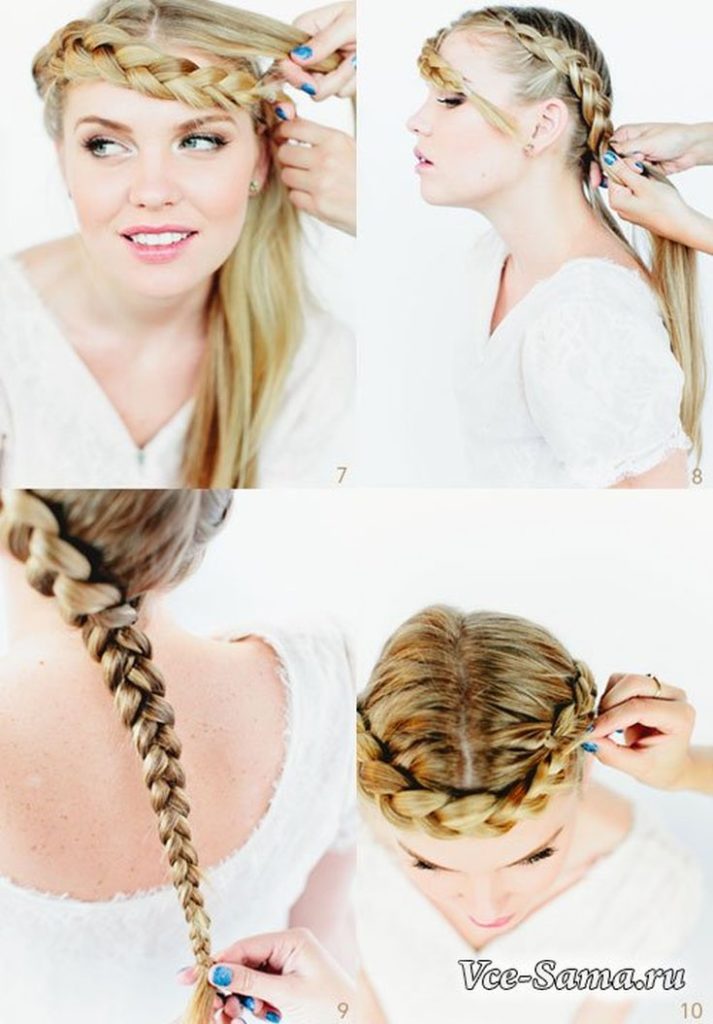 (+165 photos) Pigtail headband with loose hair (step by step photo instructions)