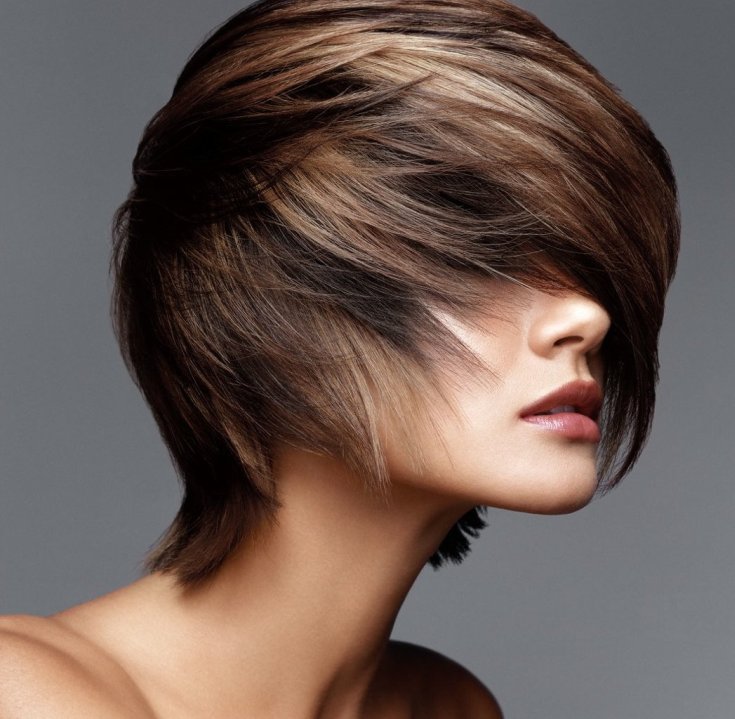 (+125 photos) Shatush haircut for dark short hair