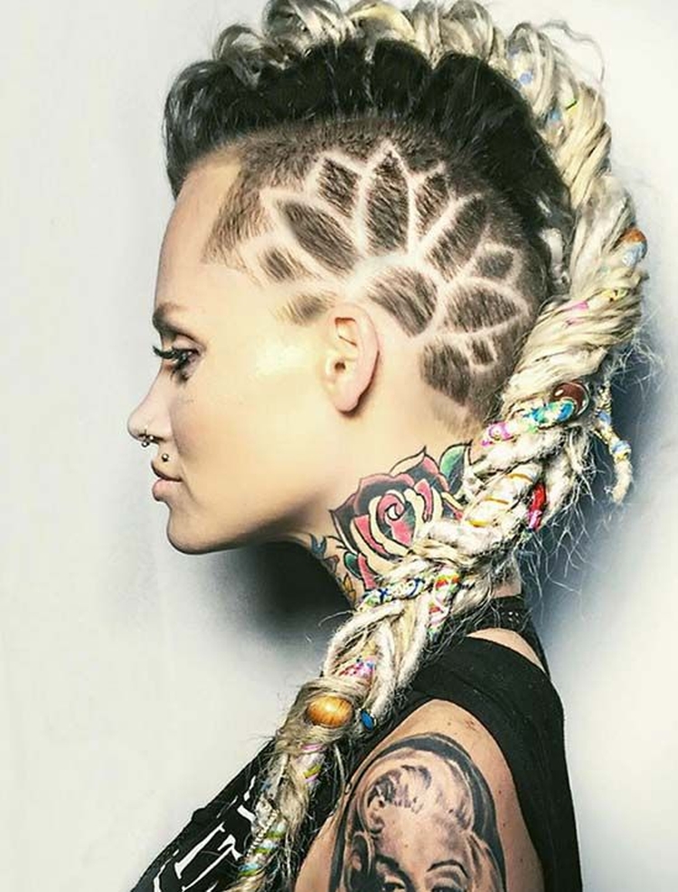 Women's haircuts with shaved temples