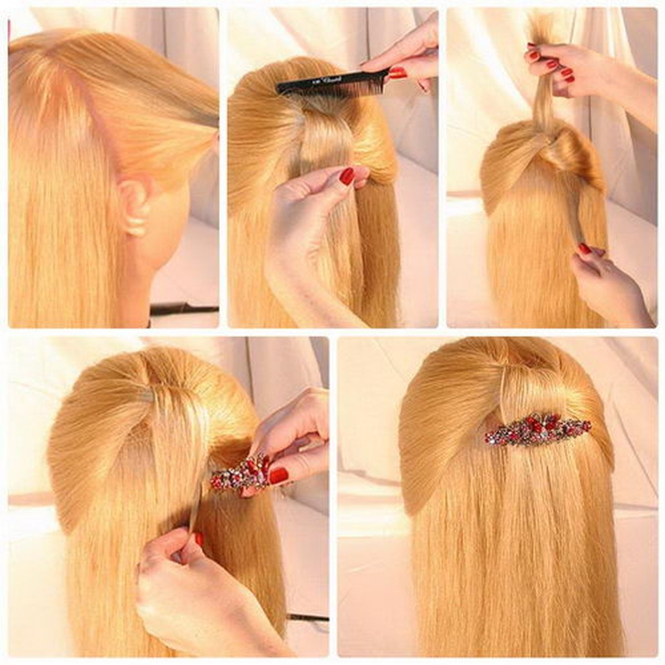 Hair clip hairstyle with barrettes