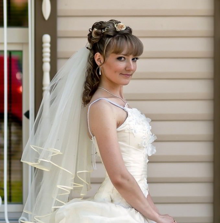 Wedding hairstyles for medium hair with a veil with bangs