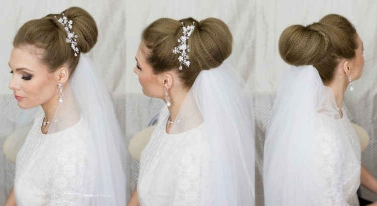 Wedding hairstyles for medium hair with a veil with bangs