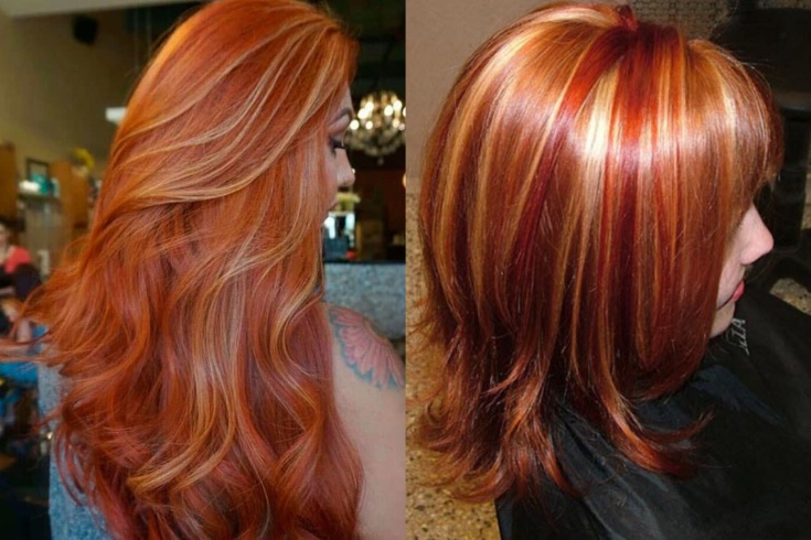 (+70 photo) Red hair color with highlights